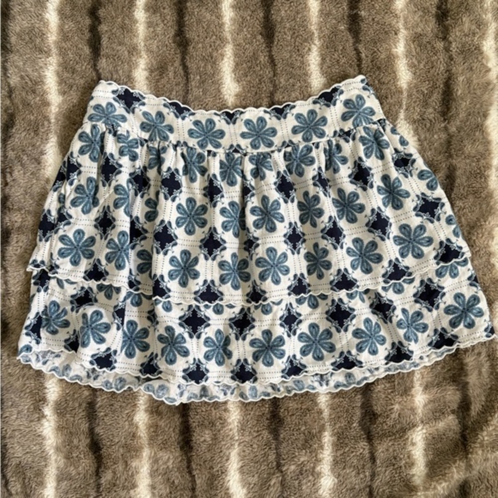 Agua Bendita x Target Coral Tile Print Tiered A-Line Mini Skirt Cream/Blue